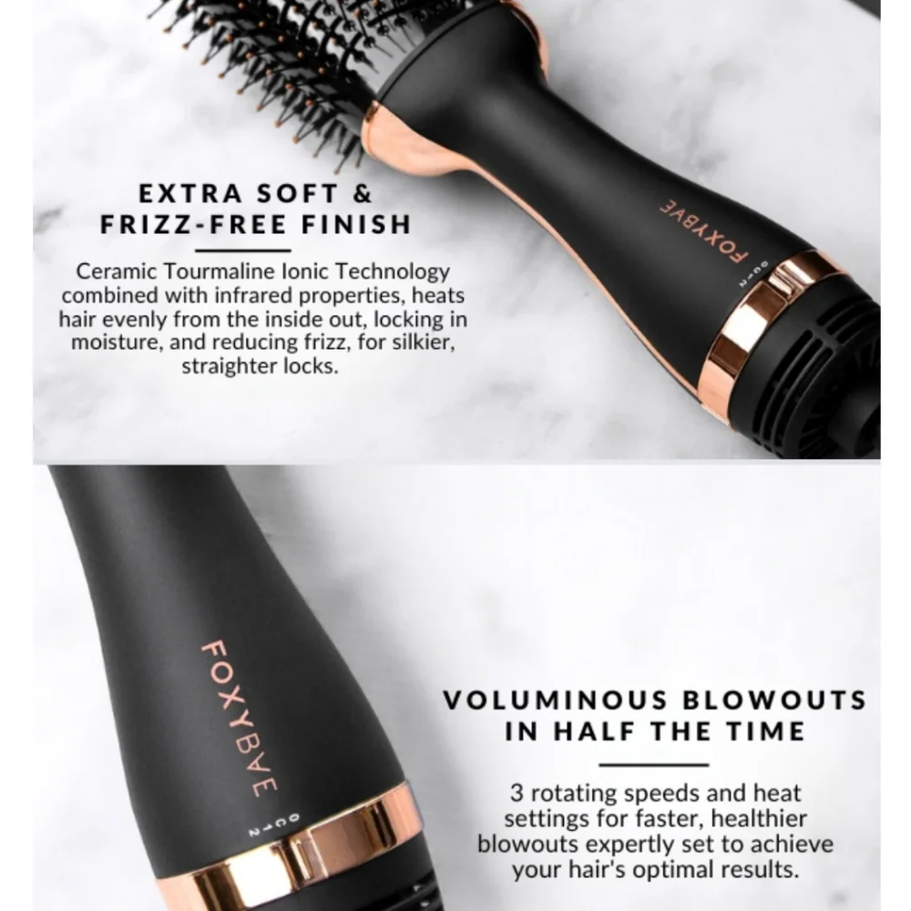FoxyBae Black & Rose Gold Hot Air Round Brush - Volumizing Hair Styler - Picture 5 of 6